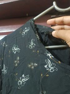 Black Floral Print Midi Dress