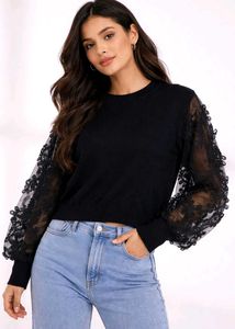 Black Lace Sleeve Sweater
