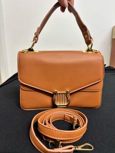 Tan Brown Slingbag With Hand Held