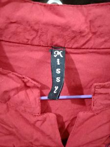 Red Peplum Mandarin Collar Top with Floral Details