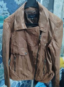 Cream Leather Biker Jacket