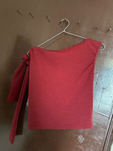 y2k cherry red off shoulder top