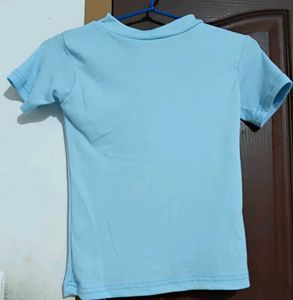 Blue Zip-Up Mock Neck Top