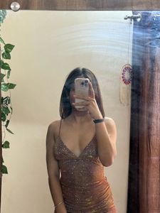 Rusty Brown Shimmer Party Mini Dress
