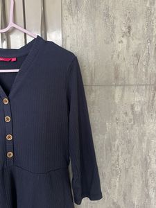 Navy Ribbed Fit &amp; Flare Dress