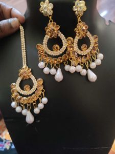 new stone earrings+mangtika Set