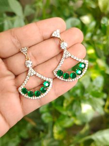 Emerald &amp; CZ Fan Earrings
