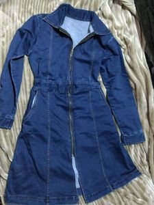 Denim Dress with Zipper And Front Slit