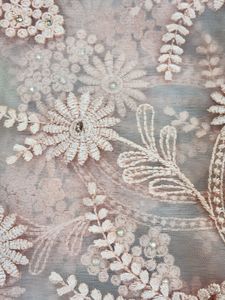 Peach Embroidery Net Sari