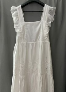White Ethnic Embroidered Pure Cotton Dress