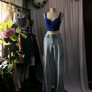 Blue Zipper Corset Top