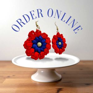 Red &amp; Blue Crochet Flower Earrings