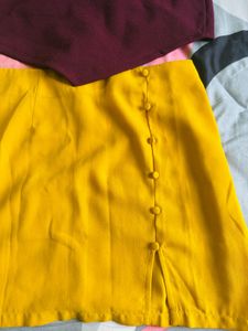 Maroon Crop Top With Yellow Mini Skirt