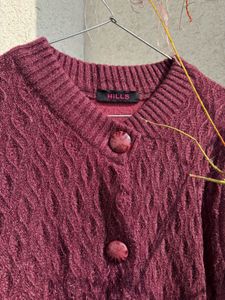 Burgundy Cable Knit Cardigan