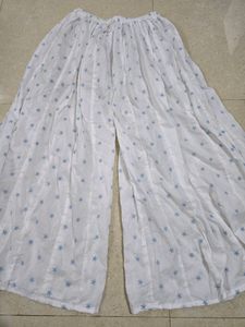 White Palazzo With Blue Star Prints