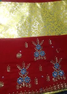 Red &amp; Gold Embroidered Dress Material rajput posha