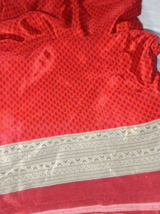 crape school uniform Red Printed Saree