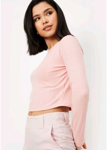 Pink Ribbed Long Sleeve Top