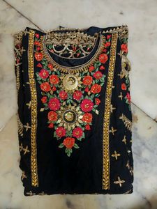 Royal Blue Heavy ✨Embroidery Mirror Work Kurti🤩