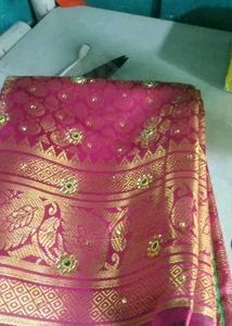 Kanjeevaram Brocade Purple Beads &amp; Stones Saree Wi
