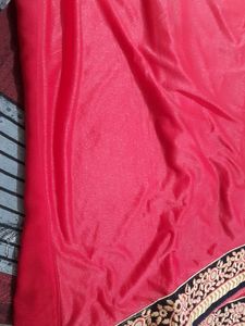 Red Contrast Sari With Ready Blouse