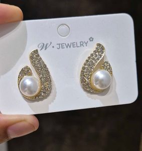 Pearls And Stone Stud Earrings
