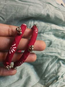 Cloth Bangles With Silver Rattle Tassle