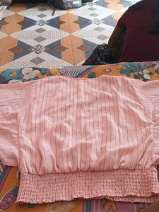 Pink Striped Ruffle Blouse