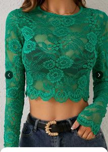 Stylecast Green Lace Long Sleeve Top
