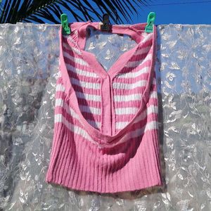 Pink Striped Halter Top