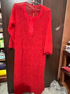 Red Chikenkari Kurta ❤️