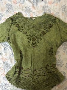 Green Embroidered Aesthetic Boho top