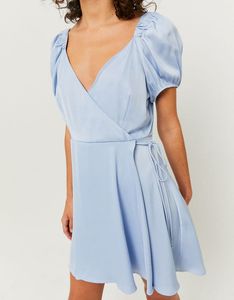 Satin Light Blue Wrap Dress