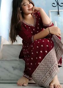 Maroon Embroidered Kurta Set