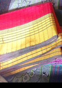Red Cotton Saree With Gold Border