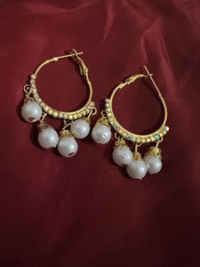 Pearl Drop Hoop Earrings