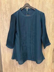 Elegant Teal Pleated A-Line Top