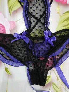 (1135)Black &amp; Purple Lingerie Set