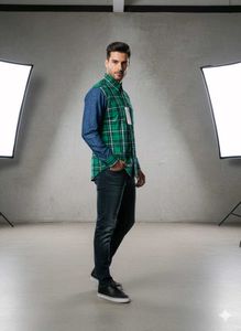 Men&#39;s Green Plaid Shirt