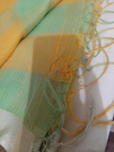 Green Yellow Supernet Saree