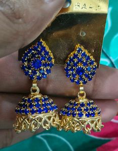Blue & Gold Jhumka Earrings