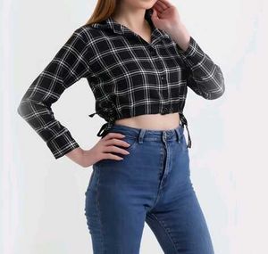 Checked Crop Shirt 🖤🤍 (with Waist Tie)