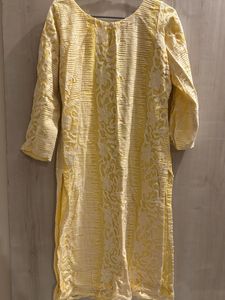 Yellow Embroidered Kurta Long