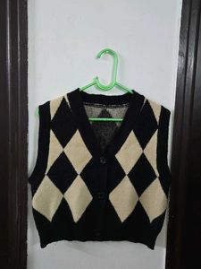 Argyle Knit Vest - Stylish Layering Piece fits S/M