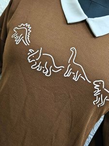 Dino-mite Brown Collared Long Sleeve Top