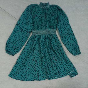 Green Dotted Mini Dress