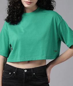 Green Solid drop Shoulder Sleeves Oversized
