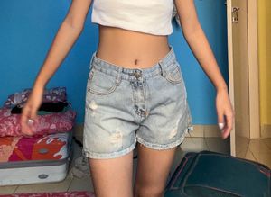 Distressed jeans denim mid rise shorts