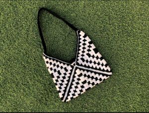 Monochrome Granny Square Crochet Bag Handmade Tote