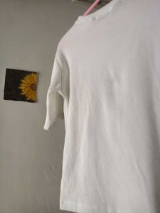 White Ribbed Knit Short Sleeve Top